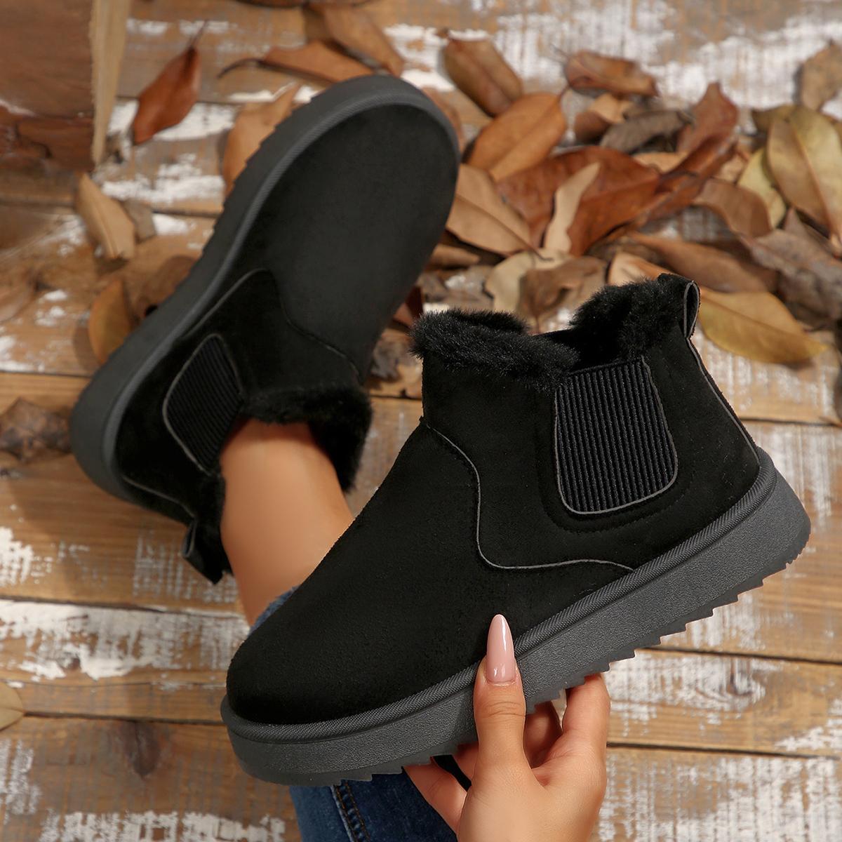 

Модные зимние женские сноубутсы, короткие плюшевые теплые ботинки, удобные плоские ботинки на платформе, женская повседневная новая меховая обувь челси до щиколотки 41 чёрный