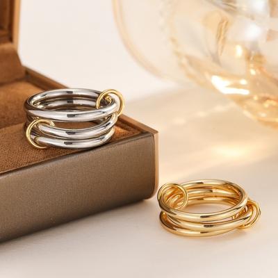 Stainless Steel  Fashion Multi Layer Middle with Drill Stainless Steel Ladies Open Rings  Waterproof Zircon Gifts