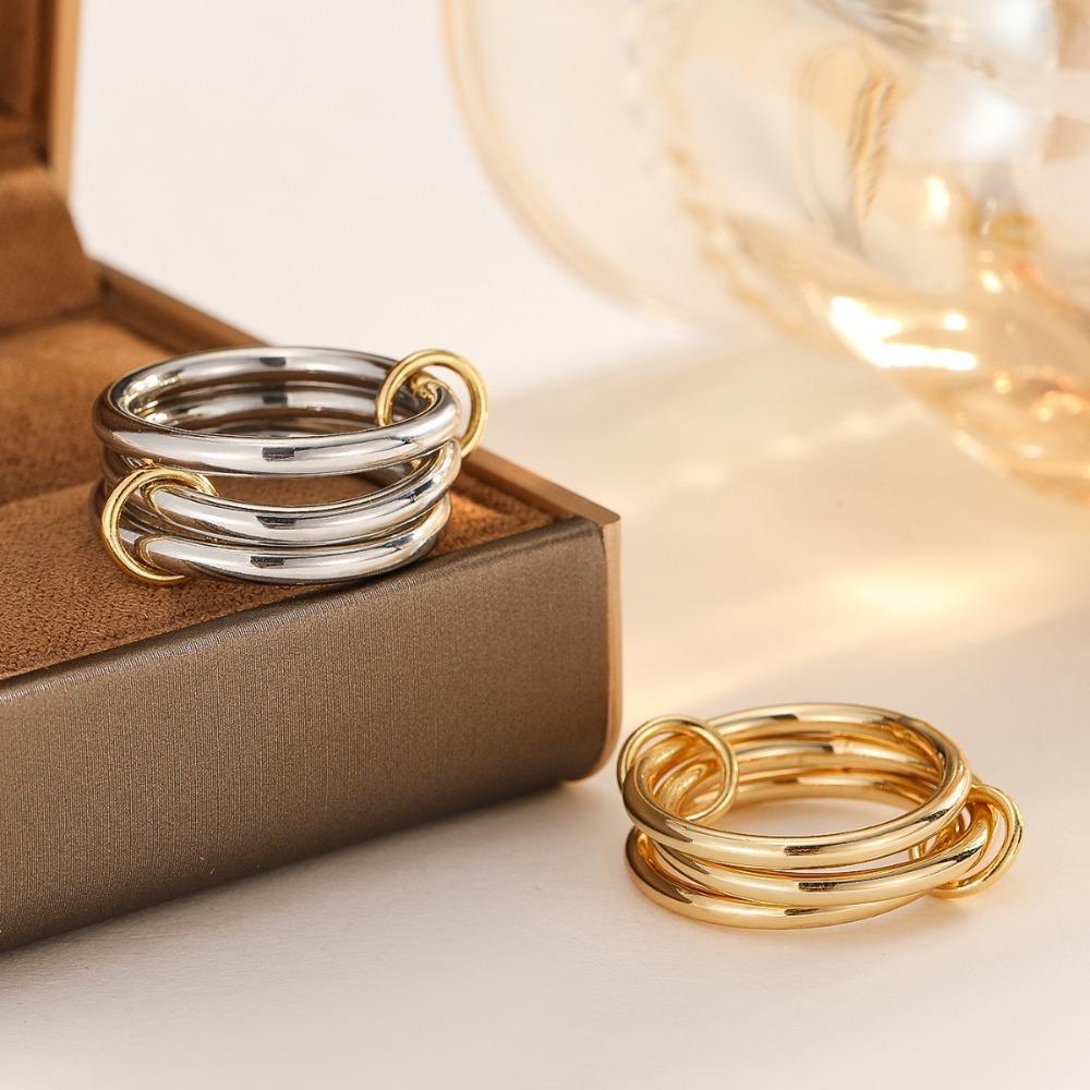 Stainless Steel Fashion Multi Layer Middle with Drill Stainless Steel Ladies Open Rings Waterproof Jewelry Gifts