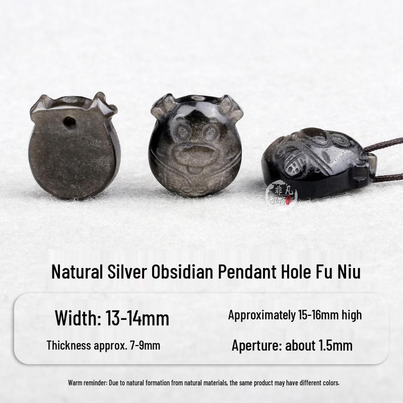 Natural Obsidian Pendant Jewelry: Pixiu, Fox, Cat, Qipao, Bear  Cow Beaded Bracelet Accessories