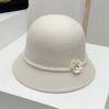 Solid Color Flower Topper Hat French Style Woolen Bucket Hat Fashion Fisherman Hat  Lady