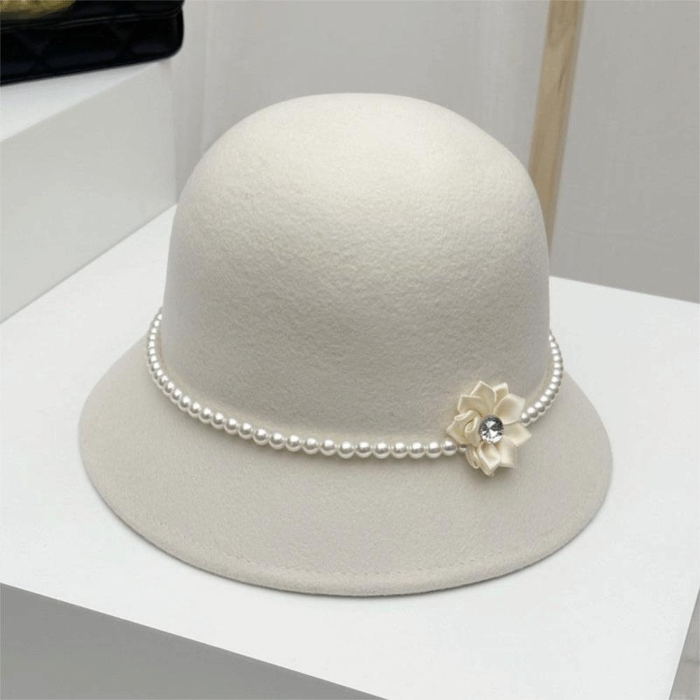 Solid Color Flower Topper Hat French Style Woolen Bucket Hat Fashion Fisherman Hat Lady