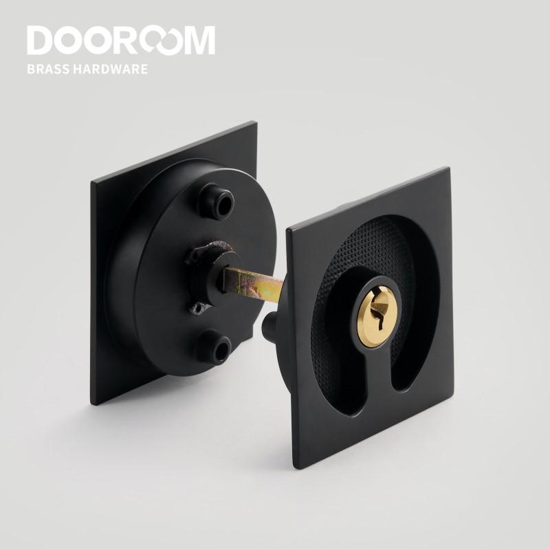 Dooroom Brass Sliding Door Handle Door Lock Set Kitchen Bathroom Wood Door Modern Inlaid Super Thin Shiny PVD Gold Matt Black