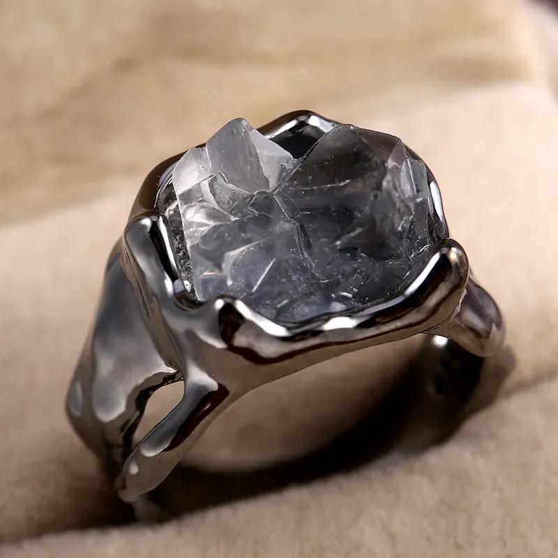 Fashion Ladies Irregular White Crystal Charm Ring Temperament Elegant Party Accessories Friend Gifts