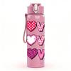 1PC Love Love Heart Text 750ml Color Plastic Sports Water Bottle Leakproof Flip Straw Lid Suitable for Sports Office Home Use