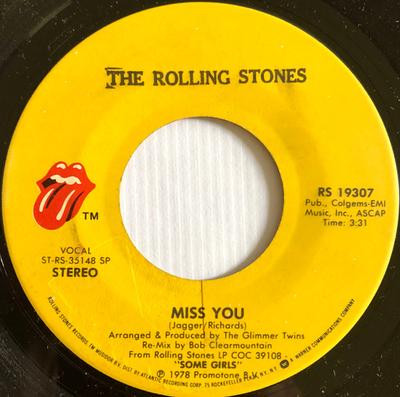 7inch Record ROLLING STONES - Miss You RS19307 Rolling Stones  1978 US Rock Used
