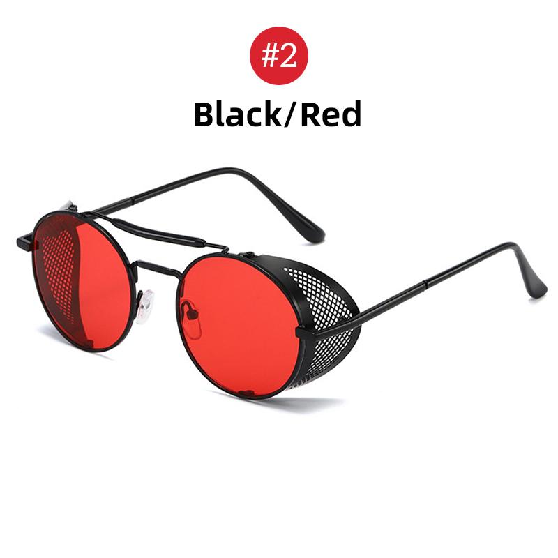 VIVIBEE Steampunk Sunglasses Men 2025 Trending Gothic Round Alloy Red Metal Punk Goggles Retro Party Sun Glasses