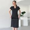 2024 Summer Women's V-Neck Fashion Striped Slim-Fit Slit Dress