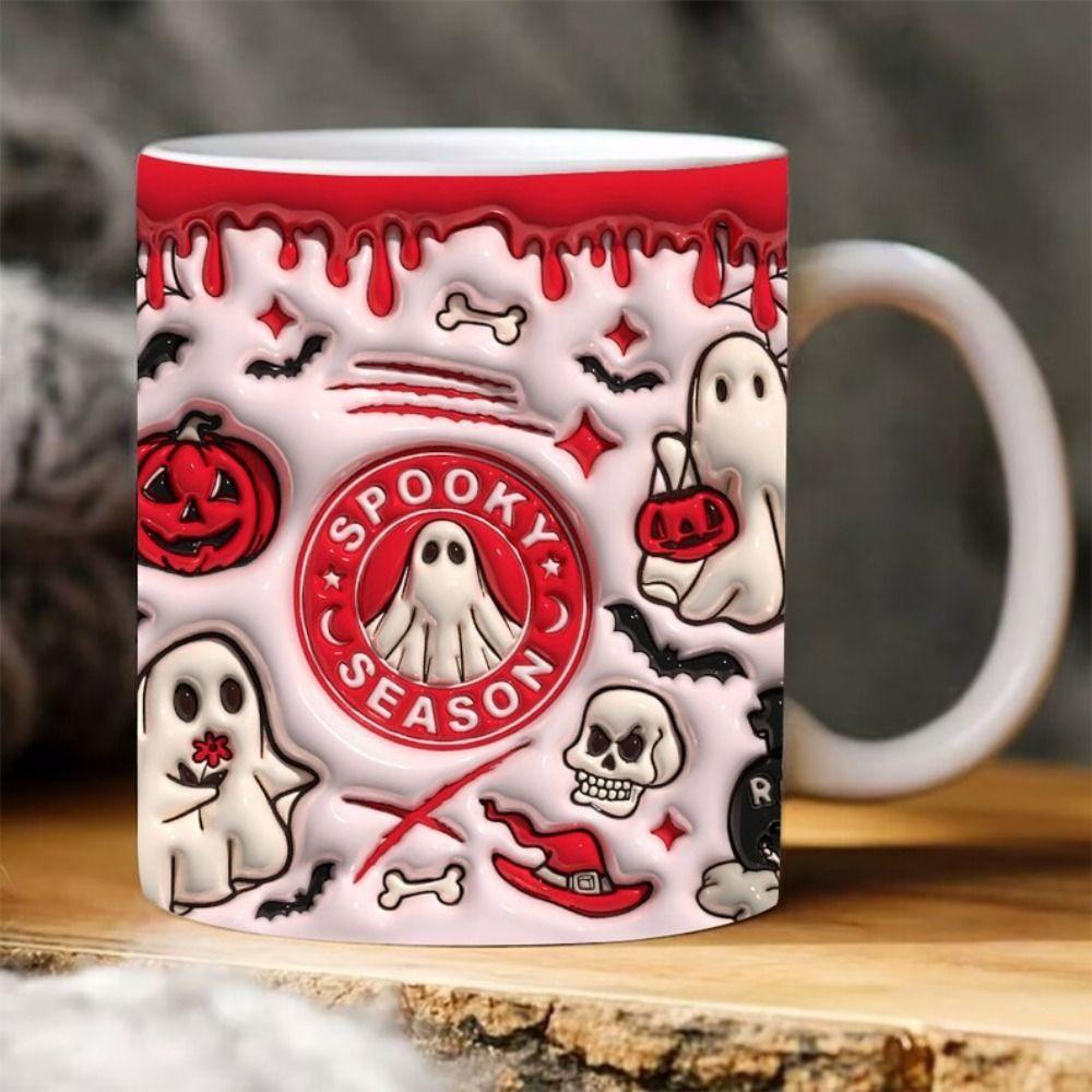 Gift Ceramic Halloween Coffee Mug With Handle Spooky Tea Mug 3D Ghost Mug