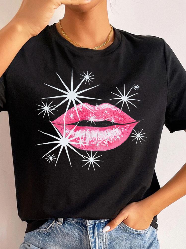 New Fashion Women T Shirt Leopard Lip Print T-Shirt T-Shirt Short Sleeve Tops Female Ladies Summer Tee Shirts Streetwear