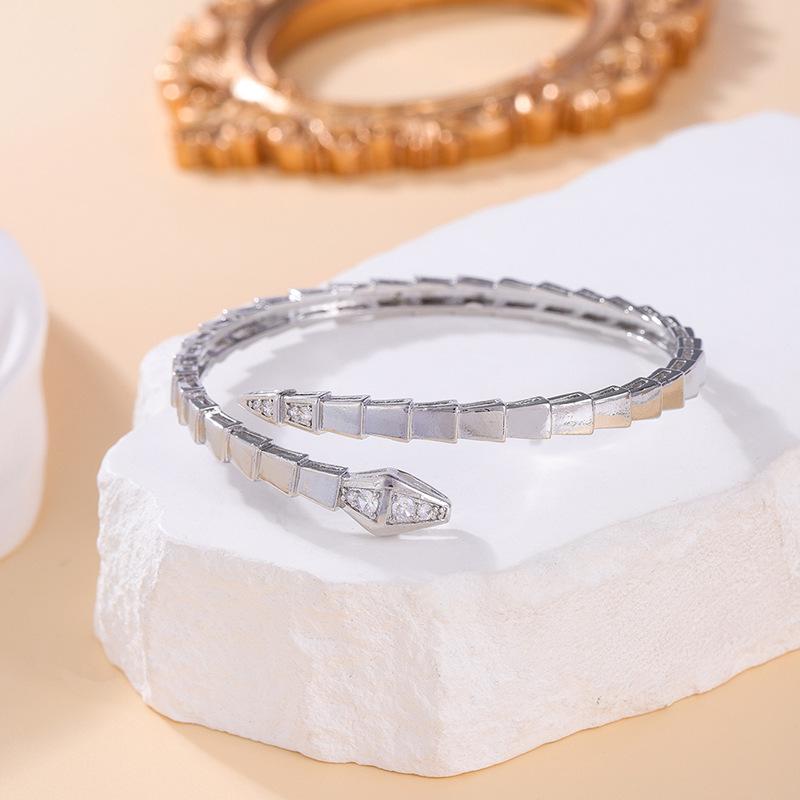 Double Head & Tail Diamond Snake Bone Bangle: Stylish Open Design, Fashion Trend