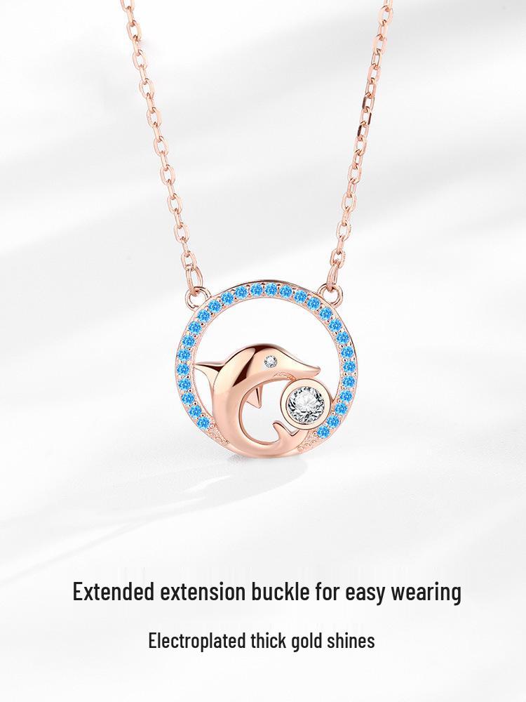 S925 Sterling Silver Dolphin Necklace - Elegant Women's Clavicle Chain, Light Luxury Design, Ideal for Christmas or Birthday Gifts.