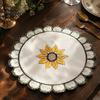 Retro Sunflower Lace Coasters Flower Shaped Placemat with Embroidered Pattern, Pastoral Style for Dining Table, Exquisite Table Covers Heat Resistant
