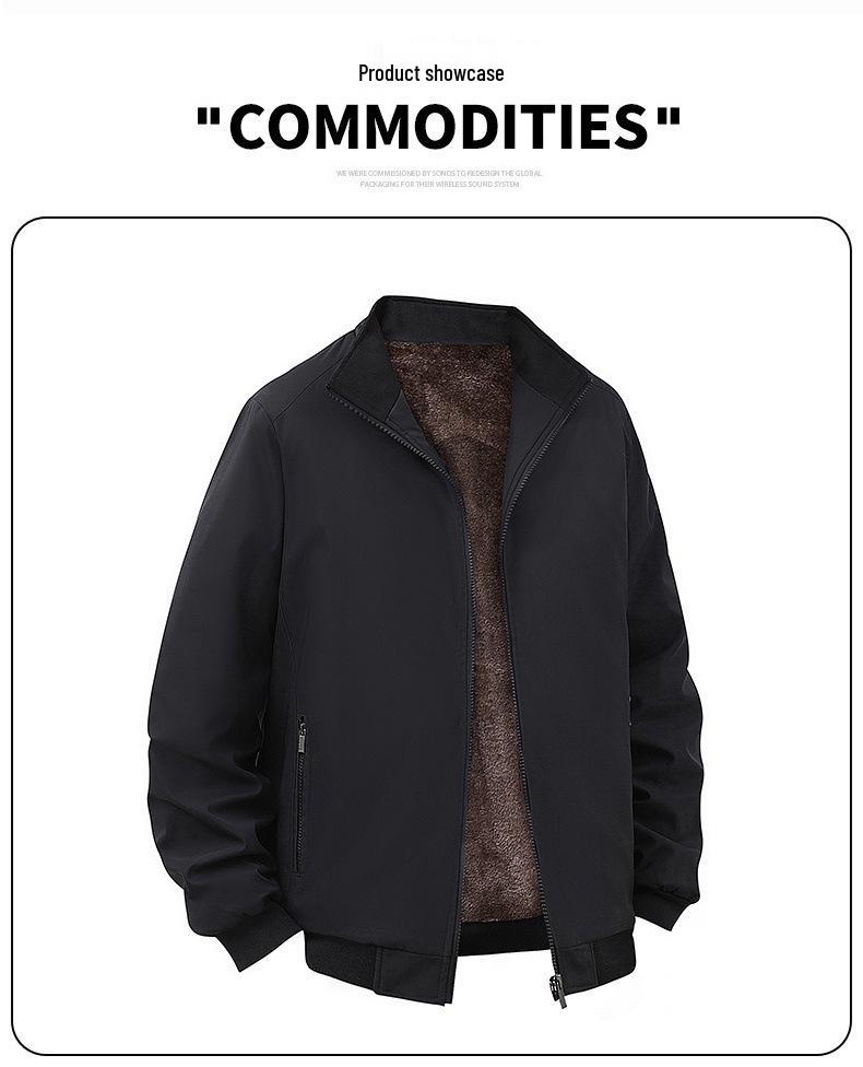 Men's Plus Size Winter Cotton Jacket for Middle-Aged & Elderly Dads, Velvet Lined, Thickened, Padded, Stand-up Collar