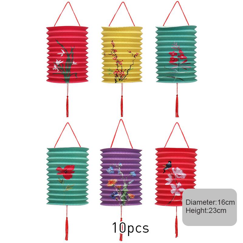 10/12pc Traditional Mid-autumn Festival Hanging Paper Lantern Folding Organ Design Chinese Style Festival Decor Portable Lantern