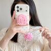 Fashion Rose Flower Folding Bracket Kickstand Polka Dots Silicone Wrist Strap Case for iPhone 17 16 15 14 13 Pro Max