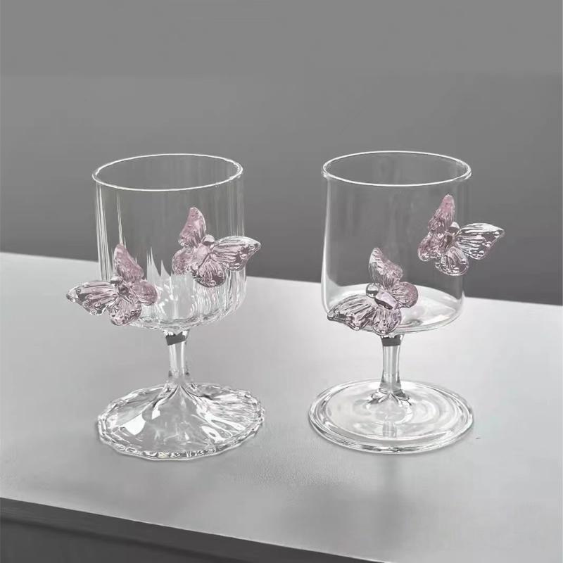Premium 250Ml Pink Butterfly Engraved Highballs Glass Easy Cleaning Beverage Container Ideal For Gift And Decors
