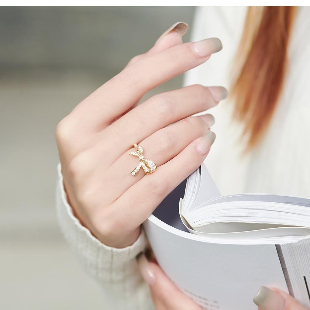 Flower Fairy Series, Bow Ladder Diamond Ring, Beautiful Luxury Imitation Diamond Ring Temperament Woman