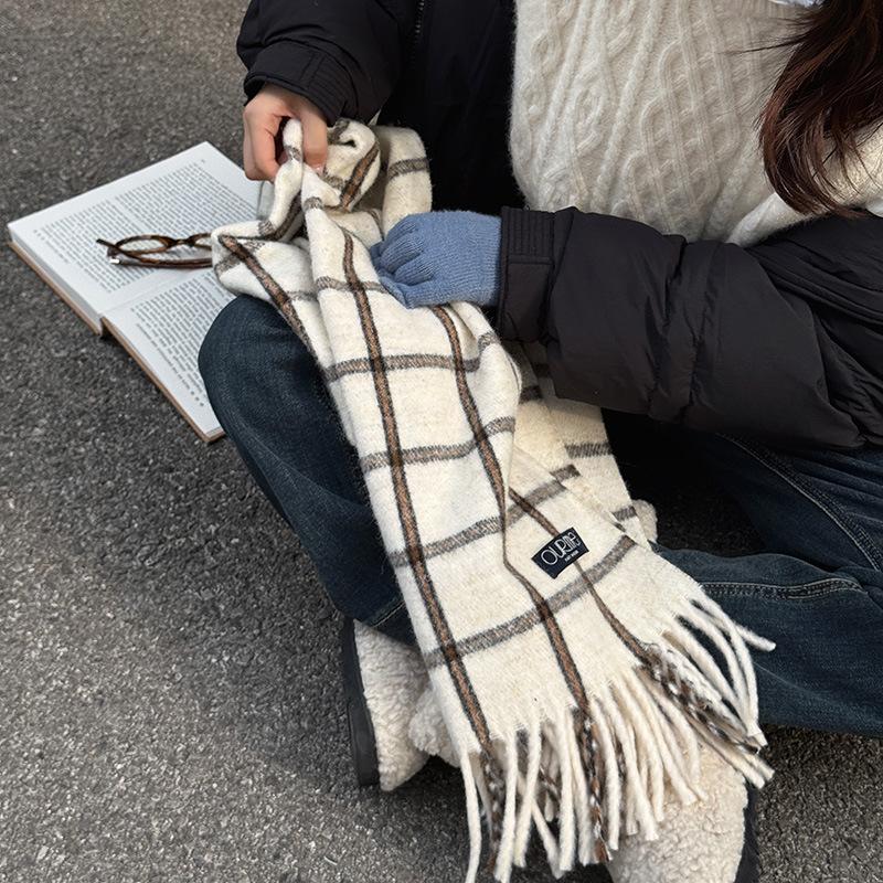Karierter Schal Studentin Quastenschal Paar Dicker Warmer Schal