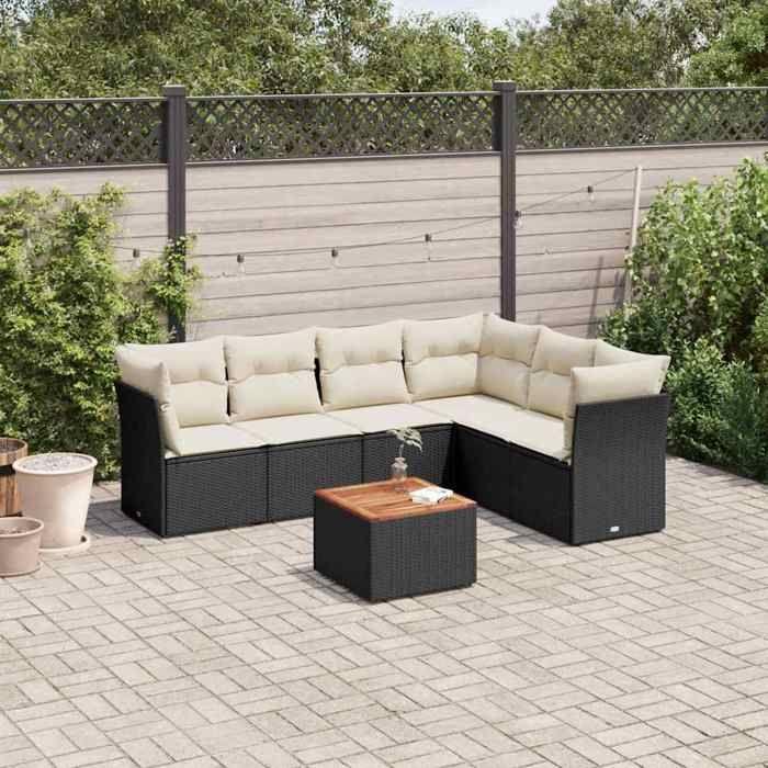 VidaXL Salon de Jardin avec Coussins 7 pcs, Canapés de Patio, Ensemble de Meubles, Mobilier de Terrasse Exterieur, Noir 3255986