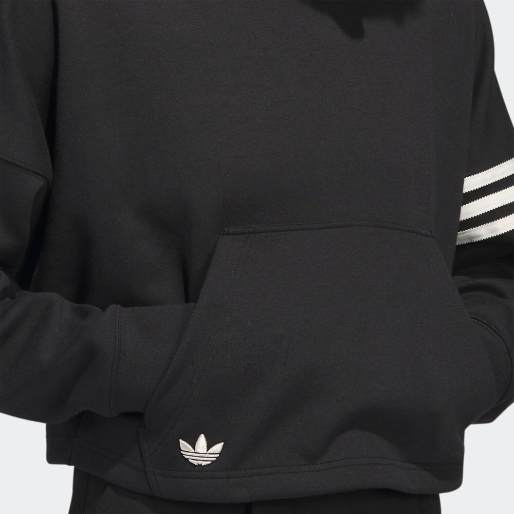 Adidas Originals Campus 00s Trefoil Stripe Print Cropped Hoodie Women Tops Black IB5922