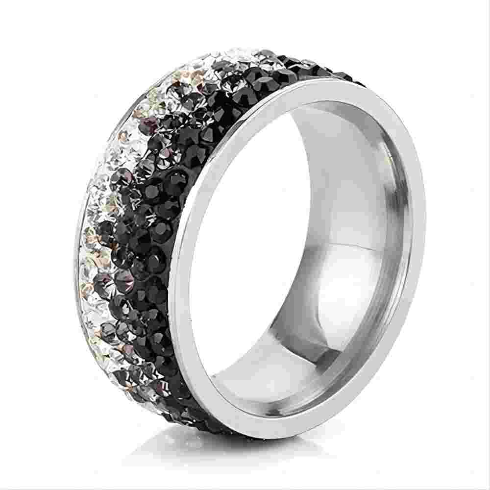 8mm Fashion Zircon Inlaid Gradient Ring for Women Men Stainless Steel Exquisite Ring Jewelry Party Birthday Gift Wholesale