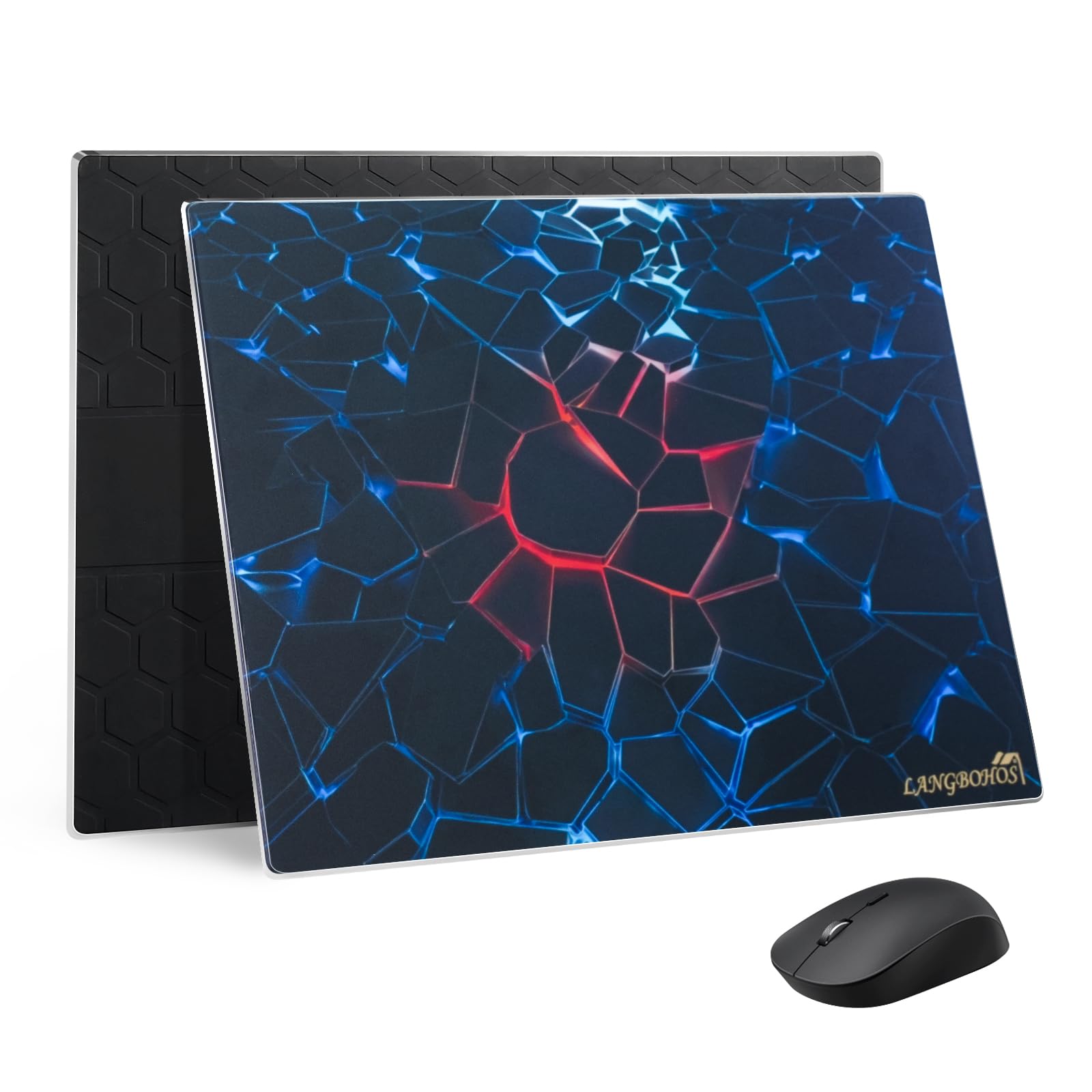 

LANGBOHOS Glass Mouse Surface for Accuracy and Silicone Glass Pad Suitable for Gaming and Office x Pad, Micro-etched Speed. Non-slip Base, Durable,