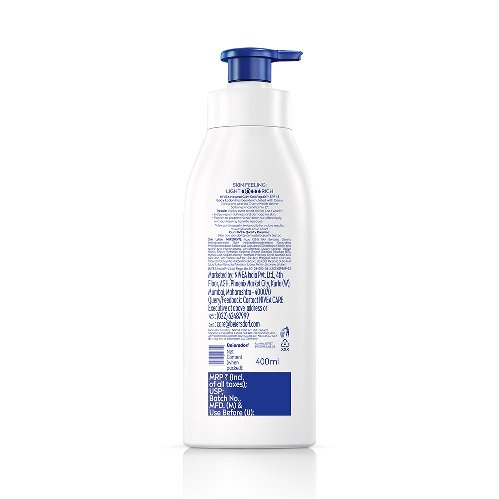 Nivea Body Lotion Natural Glow-400 Ml with Uva/Uvb Filters Spf 15 Vitamin C For Even Skin Tone Light Moisturising