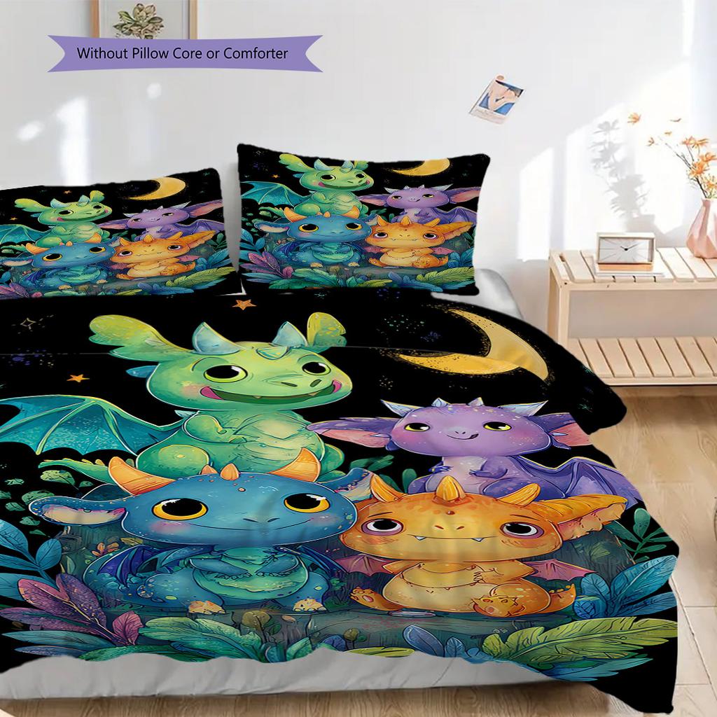 Dinosaur Pattern Bedding Quilt Set Quilt Cover Pillowcase Home Decoration Birthday Gift (1 * Duvet Cover + 2 * Pillowcase, Without Core)