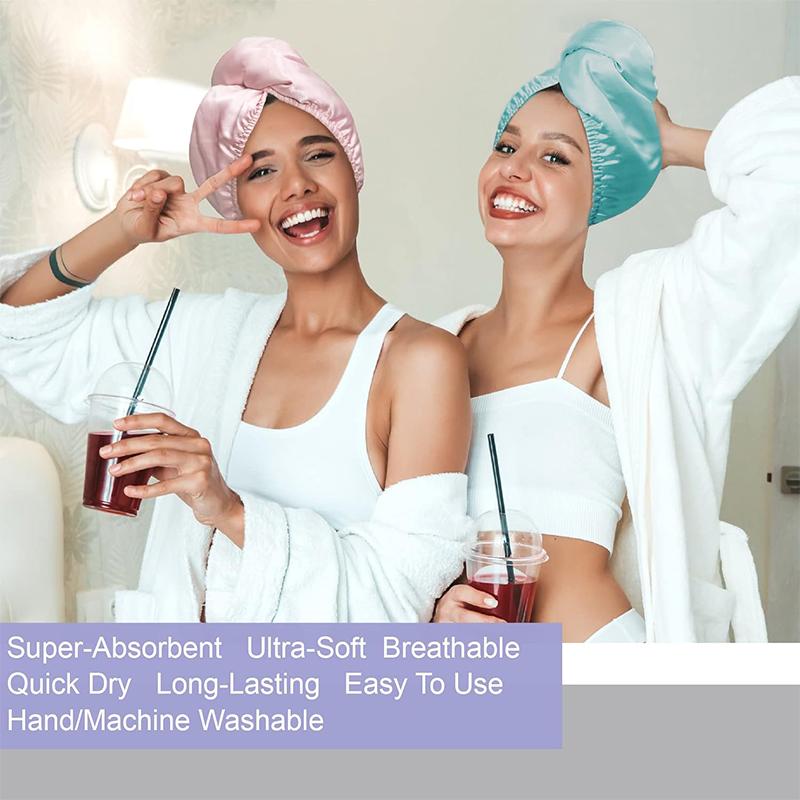 Satin Wrapped Silk Dry Hair Cap Satin Ultra-Soft Coral Fleece Luxurious Color Hair Towel Wrap Quick-Dry Absorbent Shower Cap Tur