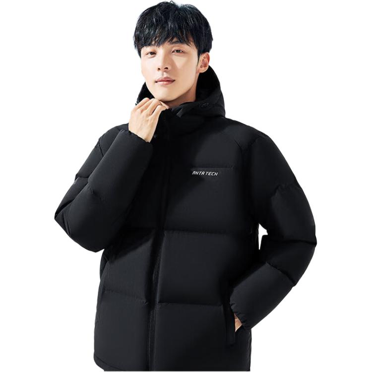 Anta Training Series Letter Zipper Hooded Thick Casual Down Jacket Men Outerwear Basic-Black 152347946-5