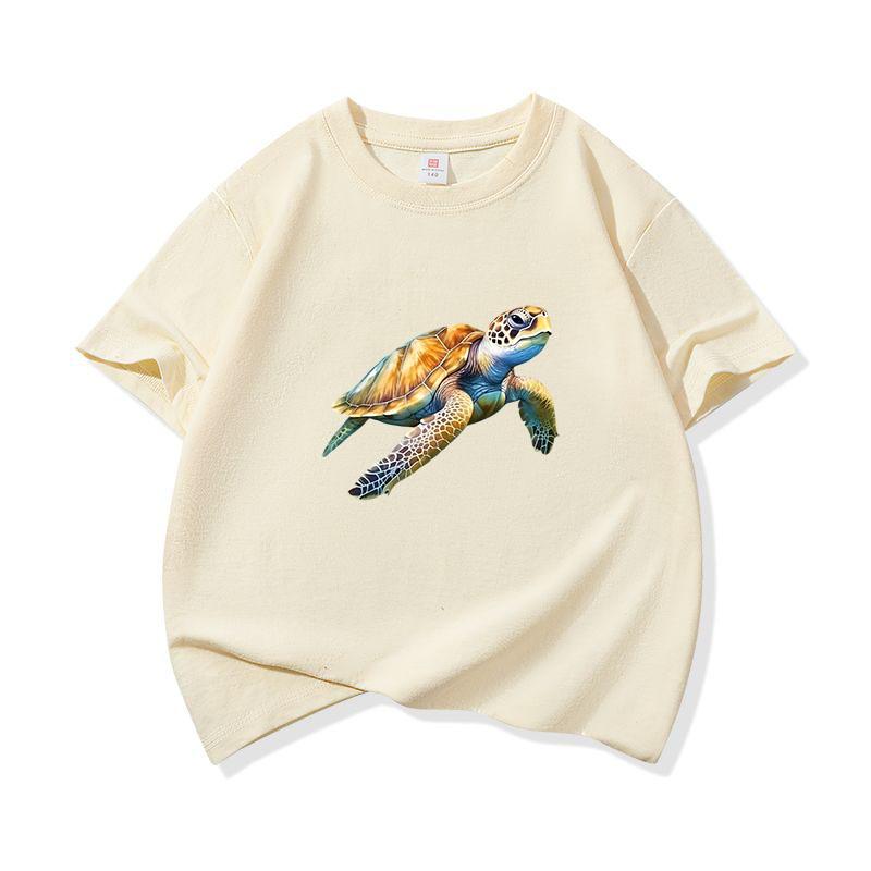 Realistic Watercolor Sea Turtle Graphic Tee Kids Pure Cotton Crew Neck Print T Shirt Short Sleeve Muticolor Tops Boys Girls