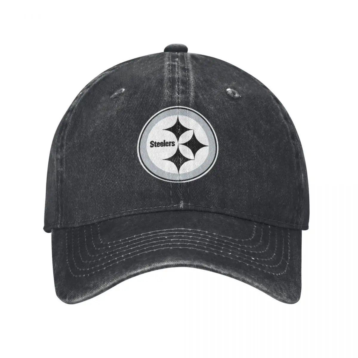 

Черно-белые бейсболки с логотипом Steelers, винтажная джинсовая вареная одежда для головы, унисекс, для активного отдыха, для бега, для досуга Adjustable чёрный