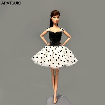 Schwarz-weißes Polka-Tutu-Kleid für Barbie-Puppen-Outfits, Kleidung, Partykleider, 1/6-Puppen-Zubehör