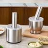 304 Stainless Steel Manual Garlic Pounder Anti-Slip Multifunction Pill Crusher Rust Proof Mortar and Pestle Set for Home Kitchen