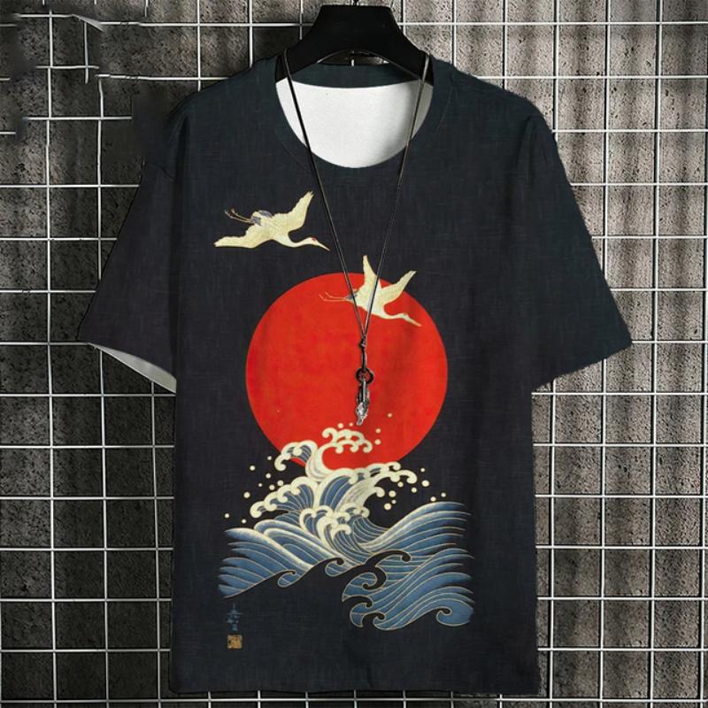 Ukiyo-E T-Shirt For Men Japanese Koi Carp Pattern Tshirts Casual Unisex Top Breathable Comfortable Summer New Oversized Clothing