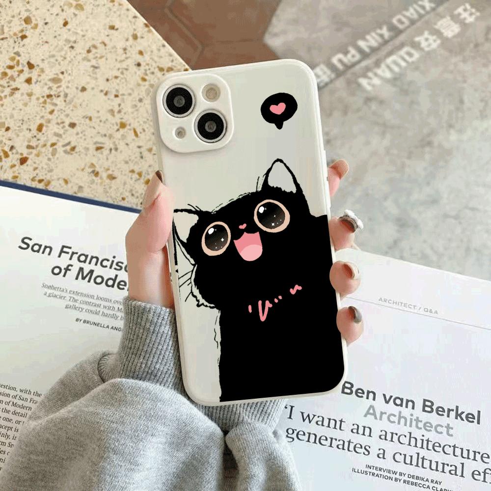 Cute Cartoon Cat Pattern Phone Case For iPhone 16 15 14 13 12 11 Pro Max Mini X XS SE 7 8 Plus 16E Shockproof Soft Cover Fundas