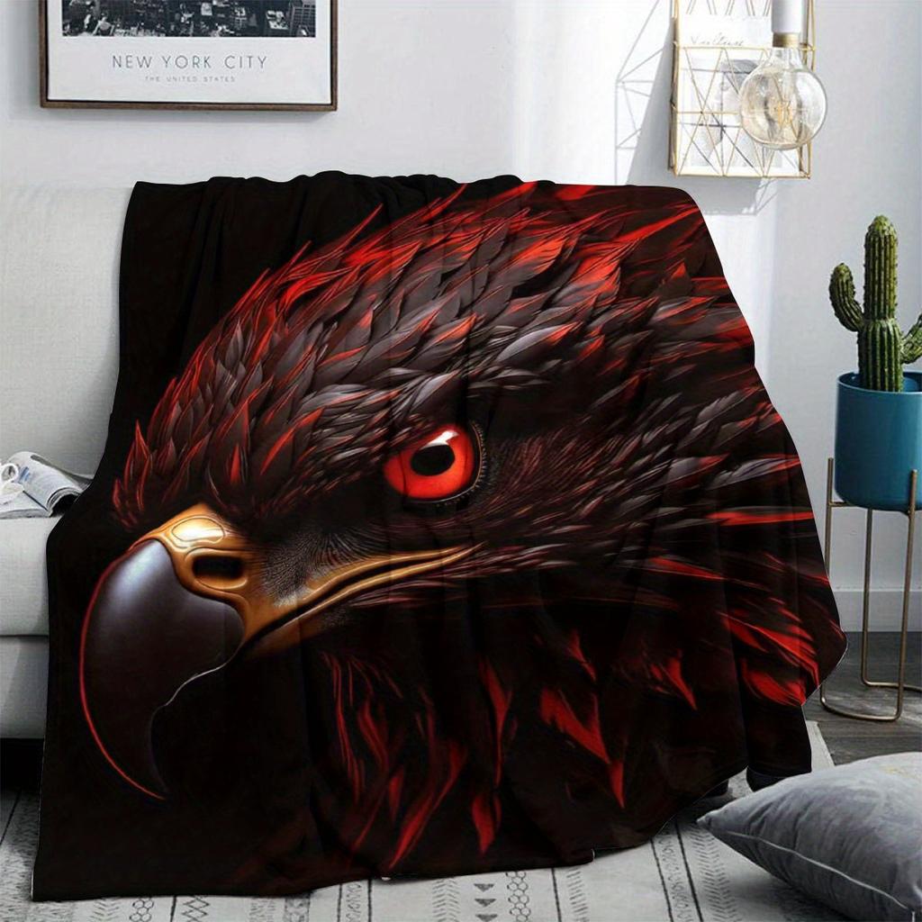 Blood-red eagle-patterned design Flannel printed blanket suitable for all seasons suitable for living room office sofa travel