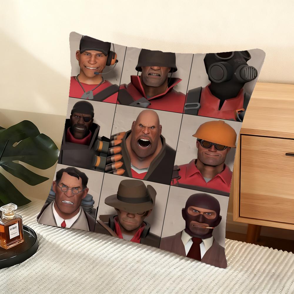 T-Team F-Fortress 2 Cushion Cover Soft Short Plush Pillow Cover Smooth Cozy Texture Aesthetic Cushion Case Home Decor