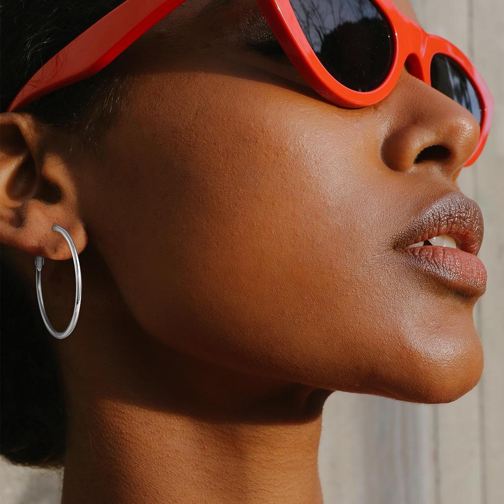 14K Gold Plated 925 Sterling Sliver Post Hoop Earrings, 2MM Thick Hoop earrings Lightweight Large Hoop Earrings for Women Trendy 20/30/40/50/60/70mm