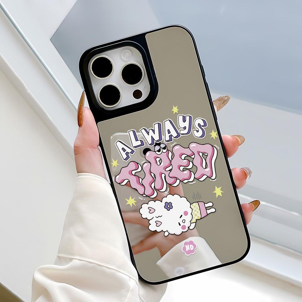 

Зеркальный чехол для телефона для iPhone 15 11 13 14 для 15 16 Pro Max 12 13 16 Pro Чехол для телефона в милом стиле с облаками, цветами и животными iPhone 16 чёрный