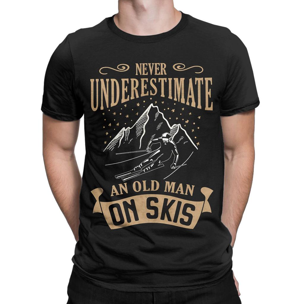 Casual TShirt Summer Never Underestimate an Old Man on Skis Hip Hop T Shirts  for Man Aesthetic Design Short Sleeve Top Tees