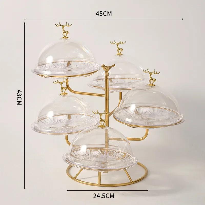 Fruit Stand Multi-layers  Snack Rack Cake Tray For Living Room Kitchen Round Base Hollow Dish Bracket Metal Shelf