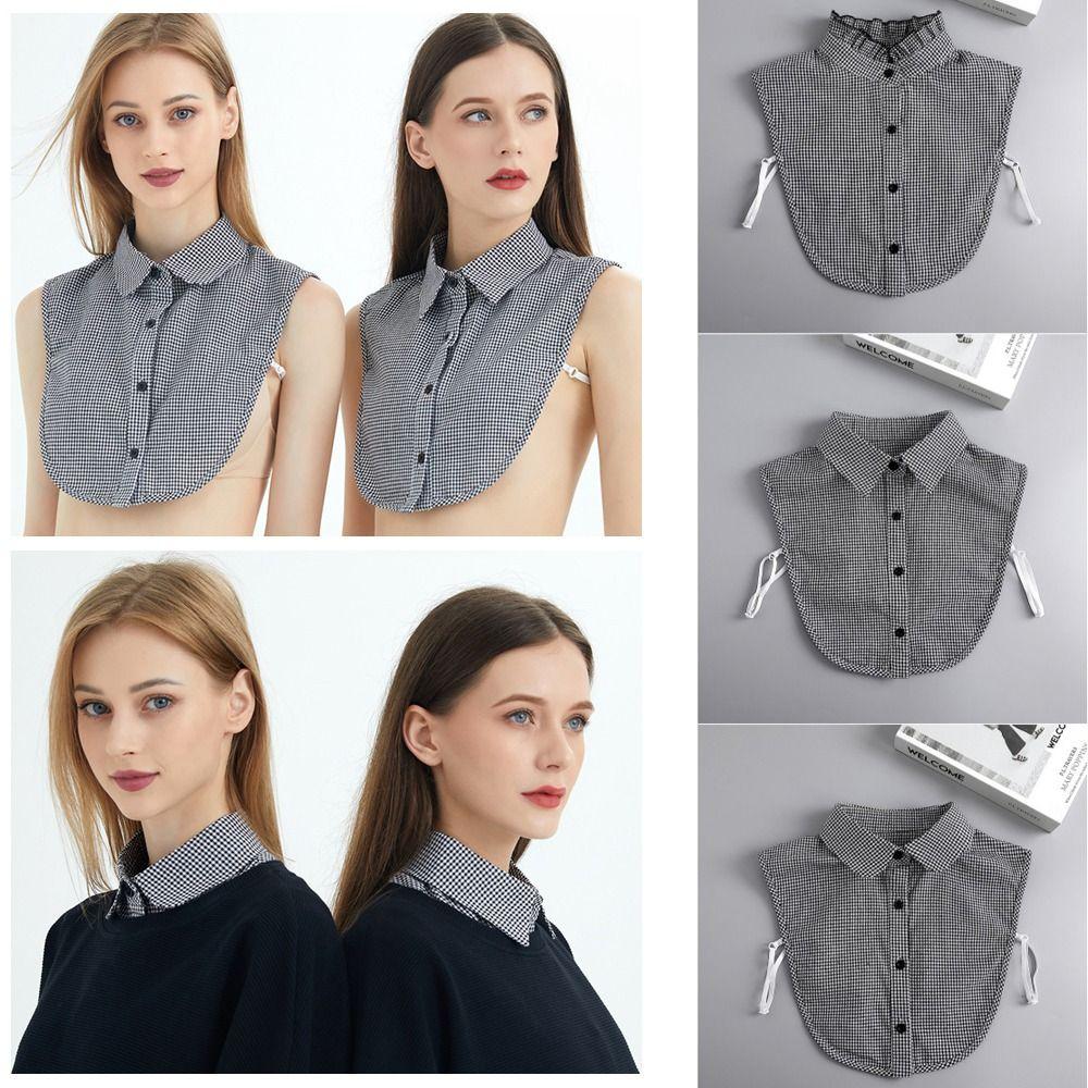 Detachable Lapel Half Shirt Houndstooth Adjustable Neckline Simple Plaid Fake Collar  Female