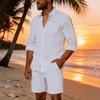 Men Long Sleeve Shirt Turndown Collar Button-Down Shirt Loose Fit Solid Color Shirt for Summer Beach Vacation Travel