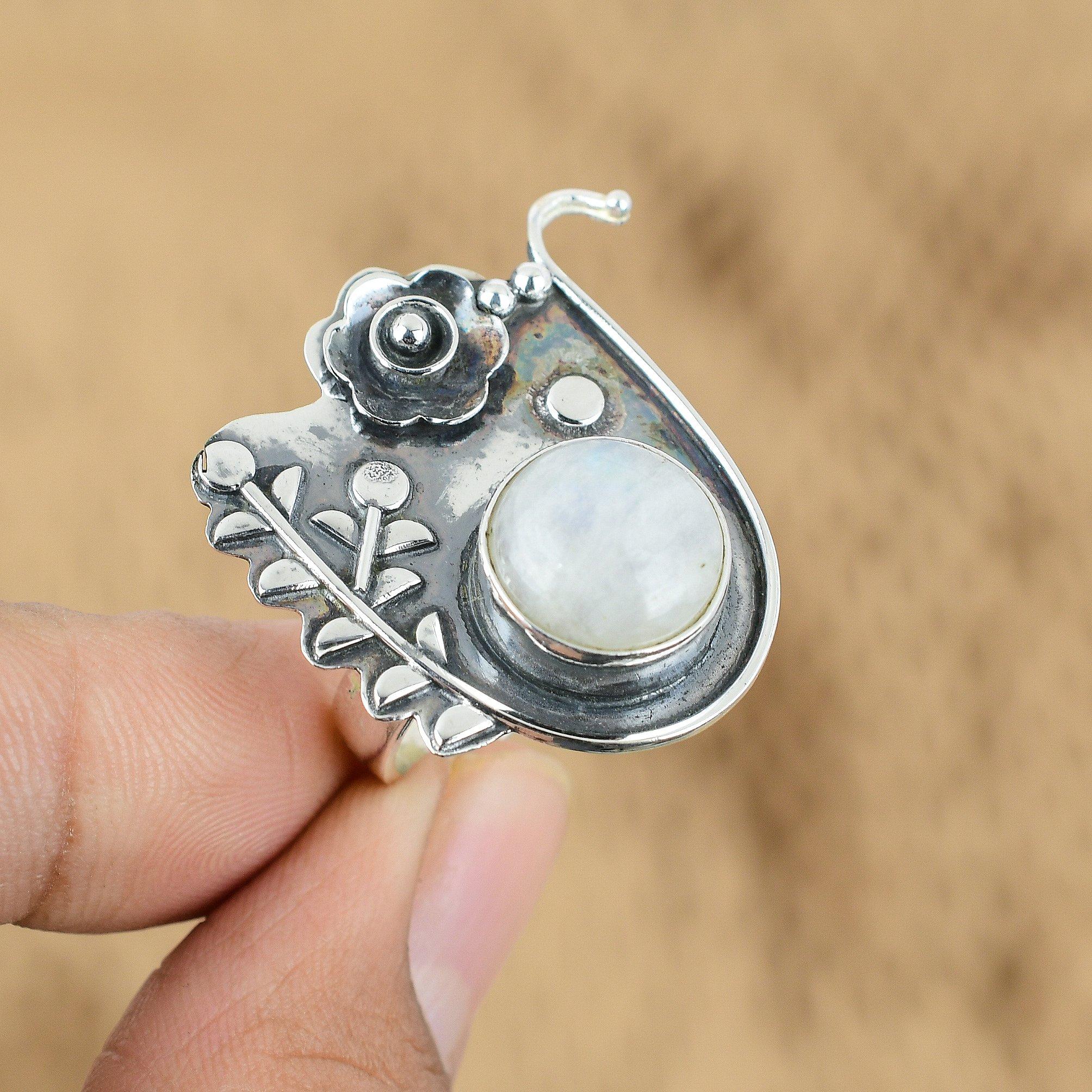 

Multi Stone Flower Adjustable Ring 925 Silver Natural Rainbow Moonstone Yes