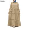 ZANZEA Women Casual Turn Down Collar Loose Long Sleeve Muslim Dress