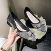 Fashion Women's Fashion Chunky Single Shoes Fall New Pointy Head Shallow Mouth Rhinrhino Butterfly Knot Low Top Shoes
