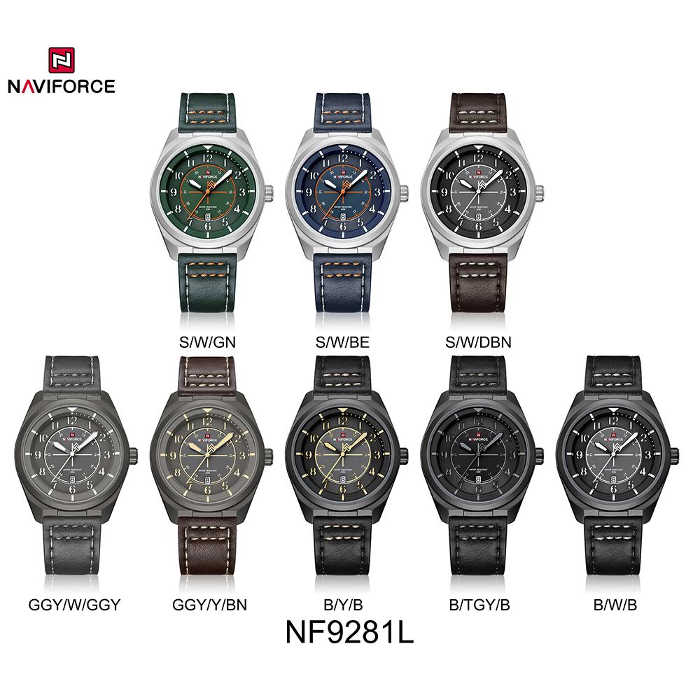 NAVIFORCE Original Men Fashion Quartz Watch Leather Strap 30m Waterproof Calendar Compass Design Men Leisure Business Watch NF9281L