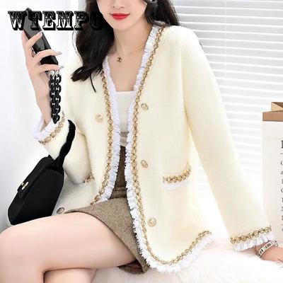 İmitasyon Vizon Polar Kazak Ceket Hırka Kadın İlkbahar ve Sonbahar Tarzı Tüm Maç Batı Tarzı Küçük Koku Örme Üst